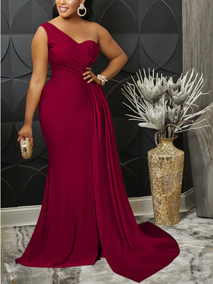 One Shoulder Solid Color Party Dresses