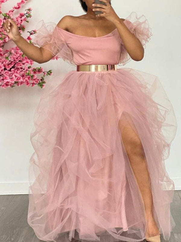 High Waisted Slit Tulle Skirts
