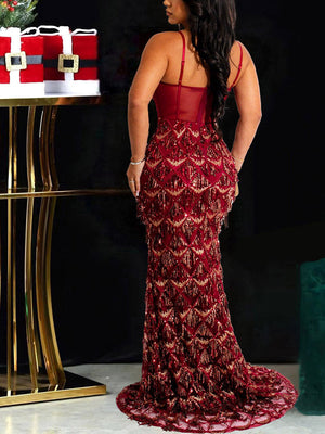 Sequin Fringed Gown Maxi Dresses