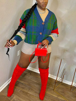 Retro Plaid Knit Cardigans