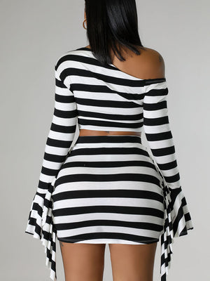 Stripe Crop Top Skirt Set