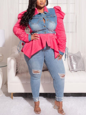 Denim Patchwork Asymmetrical Tops