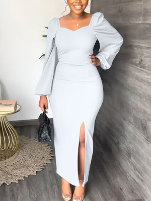 Lantern Sleeve Slit Dresses