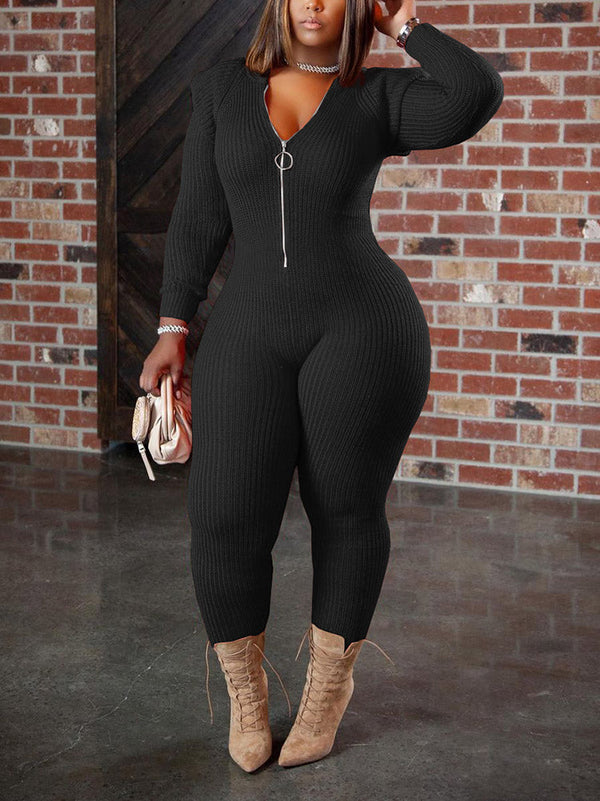 Knitted Padded Shoulder Hooded Jumpsuits