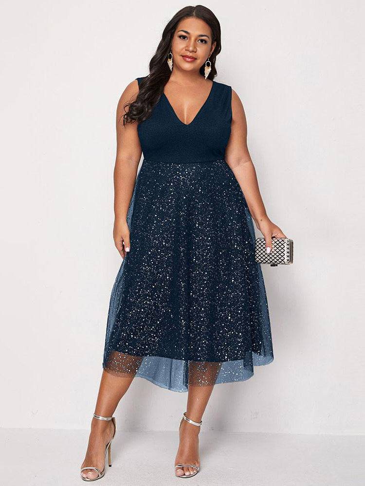 Contrast Mesh Midi Dresses