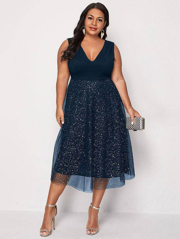 Contrast Mesh Midi Dresses