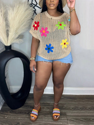 Beach Floral Crochet Knit Tops