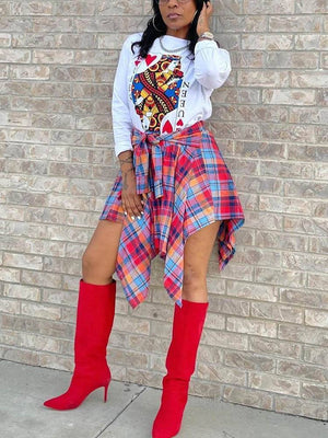 Asymmetric Plaid Midi Skirts