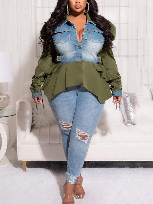 Denim Patchwork Asymmetrical Tops