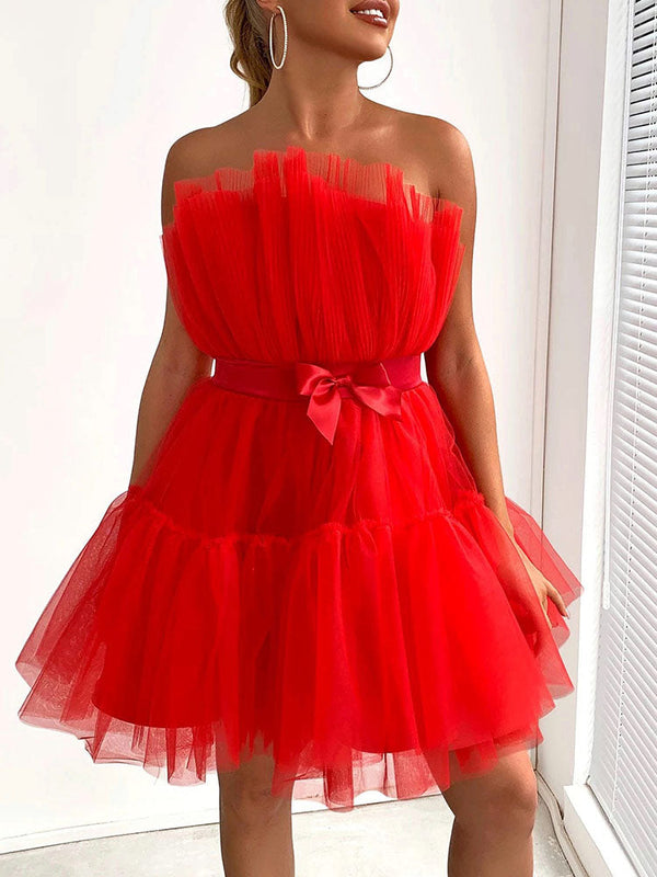 Bow Decor Layered Tulle Cocktail Dresses