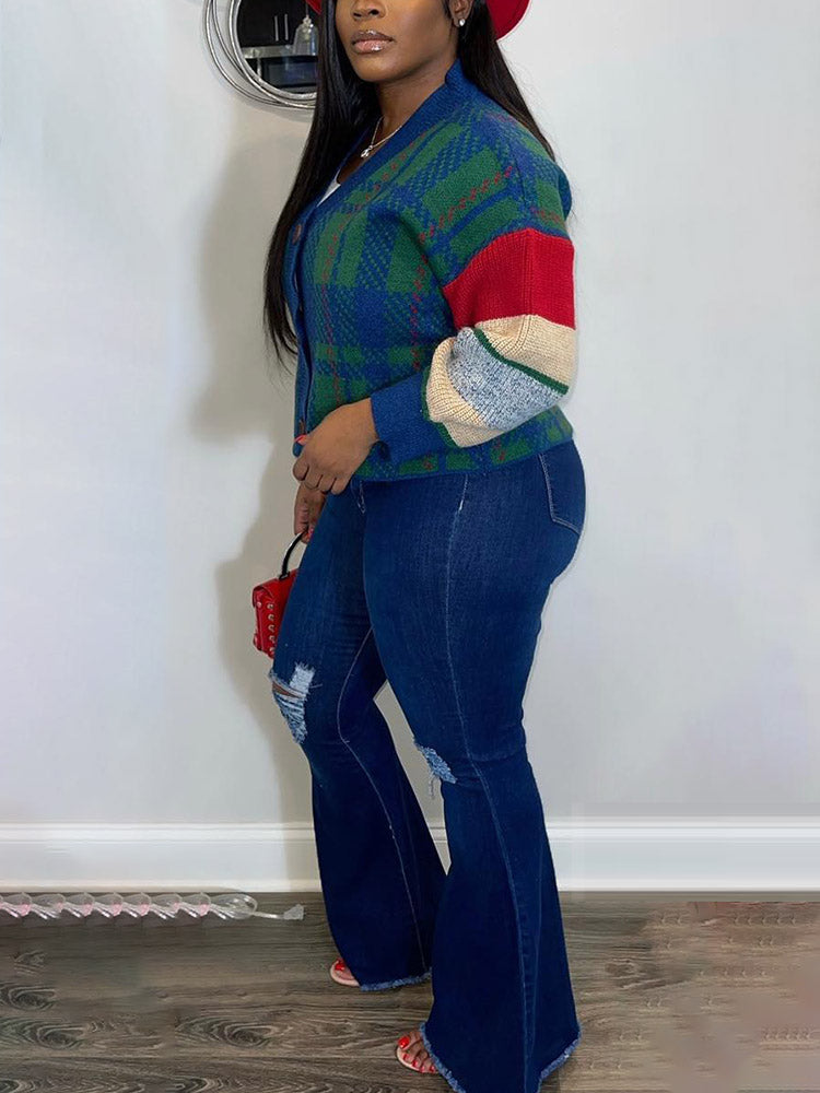 Retro Plaid Knit Cardigans