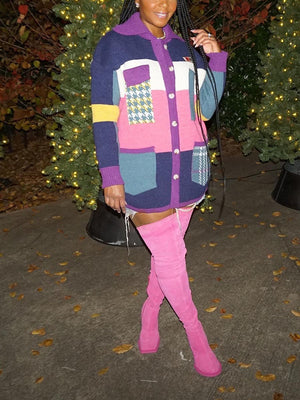 Retro Color Block Sweater Cardigans