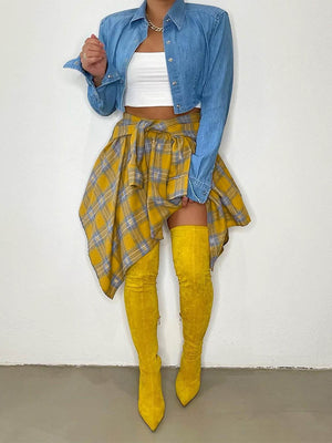 Asymmetric Plaid Midi Skirts