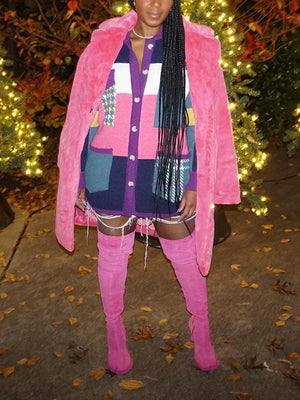 Retro Color Block Sweater Cardigans