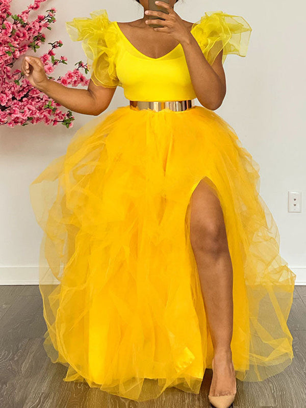 High Waisted Slit Tulle Skirts