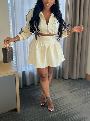 Zip Crop Top  Skirt Set