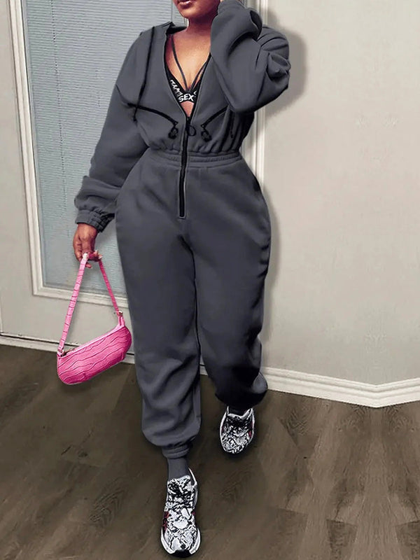Hooded Zip-Up Jumpsuits