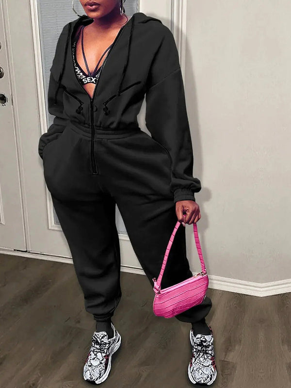 Hooded Zip-Up Jumpsuits