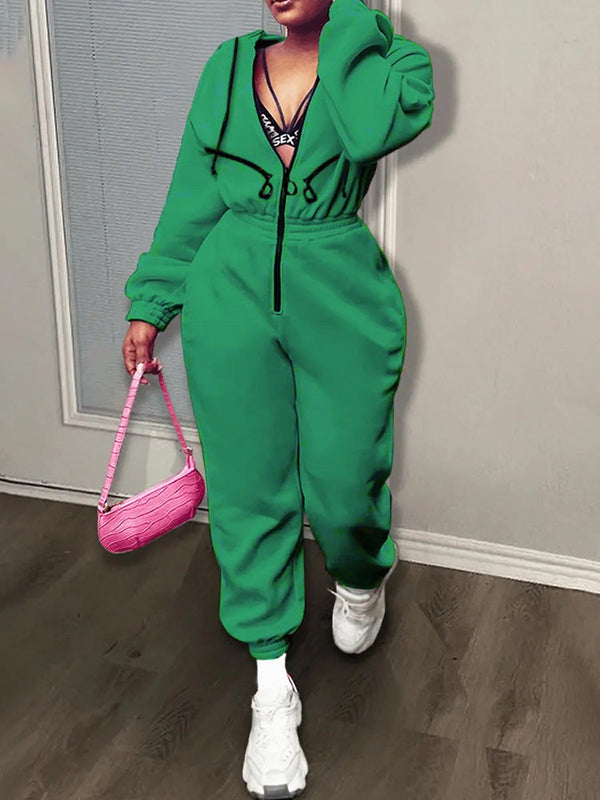 Hooded Zip-Up Jumpsuits