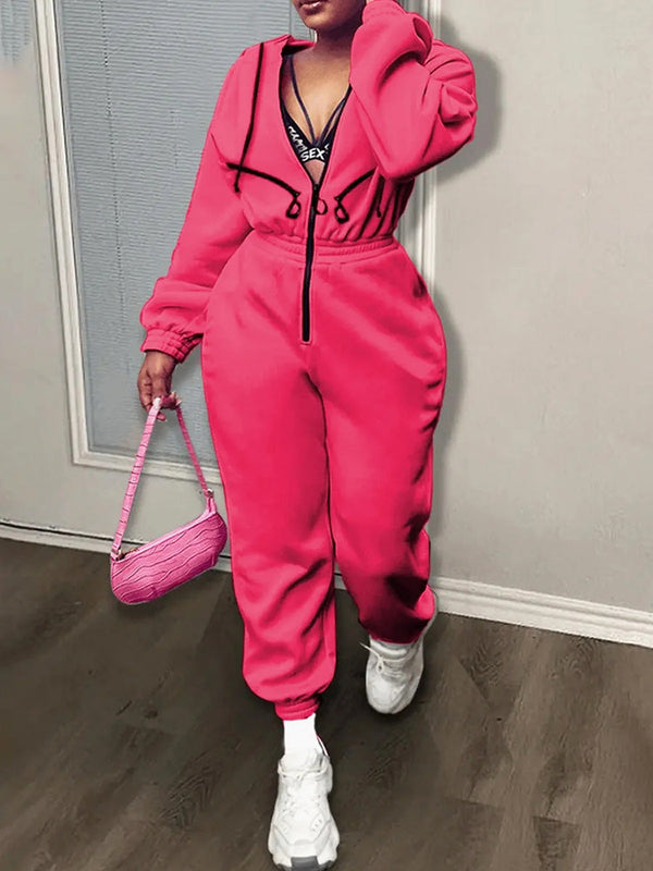Hooded Zip-Up Jumpsuits