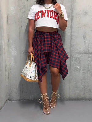 Asymmetric Plaid Midi Skirts
