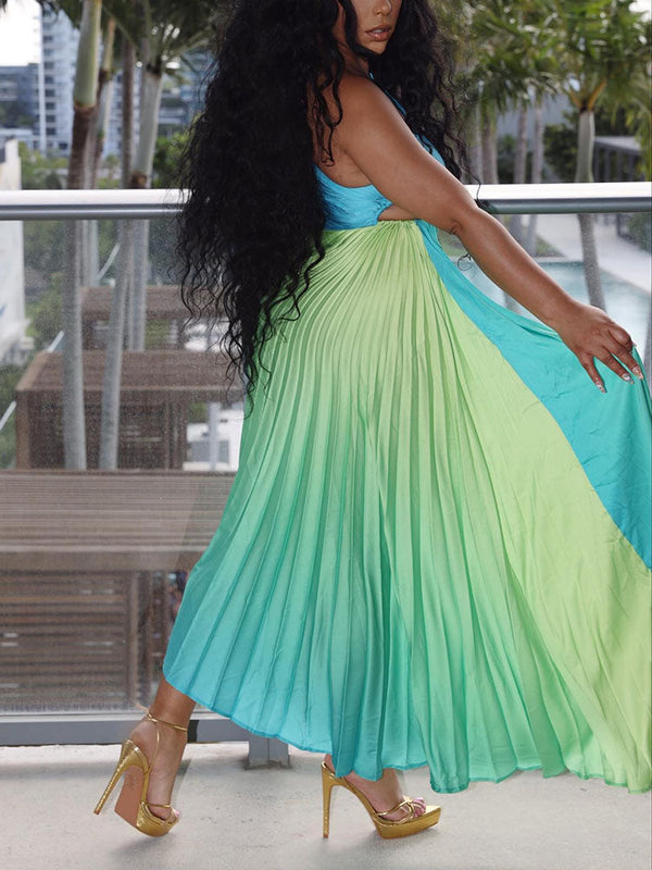 Ombre One Shoulder Pleated Dresses