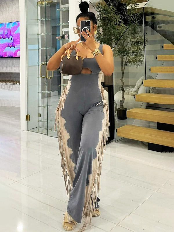 Cutout Side Fringed Jumpsuits