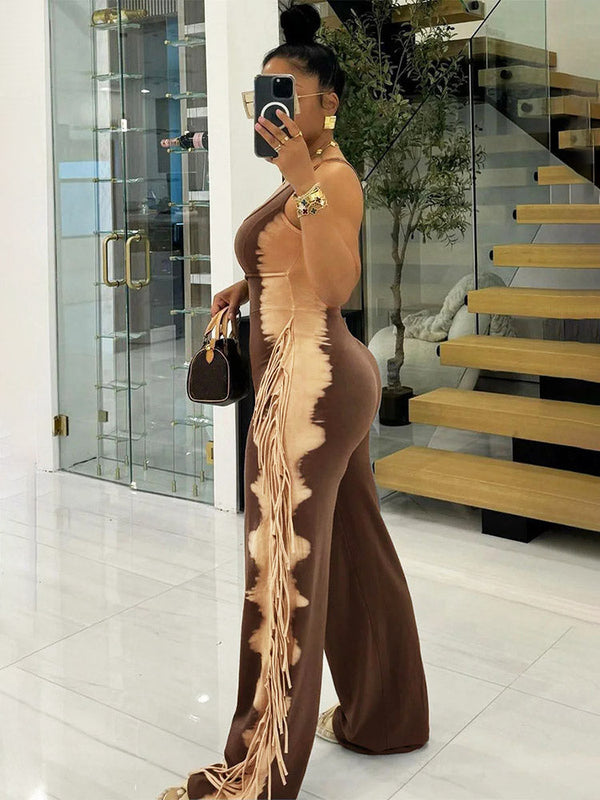 Cutout Side Fringed Jumpsuits