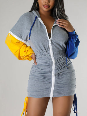 Hoodie Color Block Ruched Dresses
