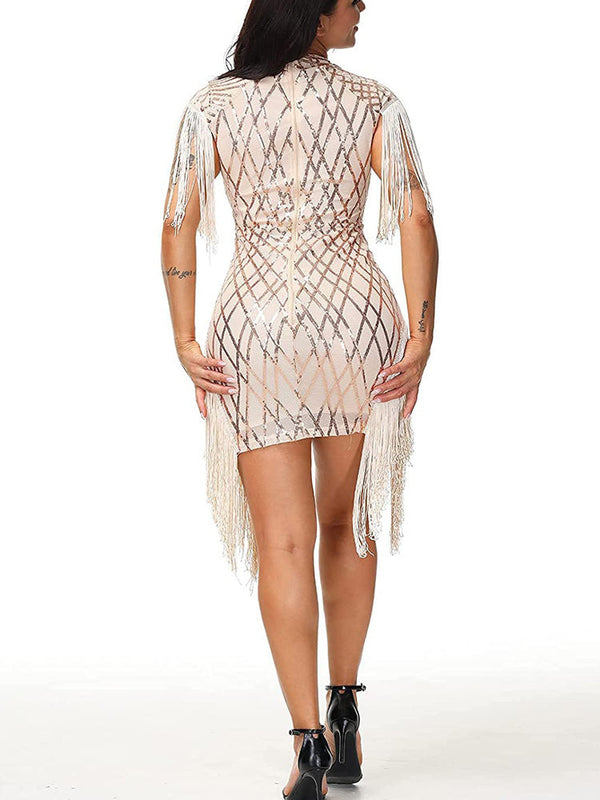 Sequins Tassels Mesh Patchwork Dresses