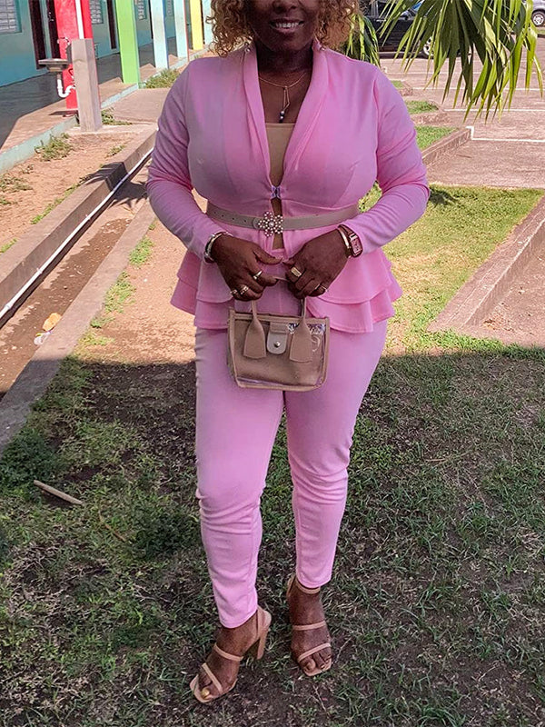 V-Neck Blazer Suit Pants Set