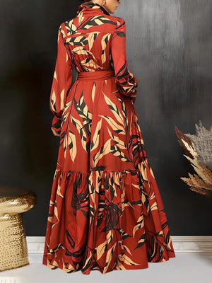 Leaf Print Ruffle Hem Dresses