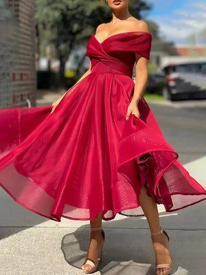 Off Shoulder Mesh A-Line Dresses