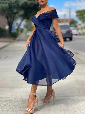 Off Shoulder Mesh A-Line Dresses