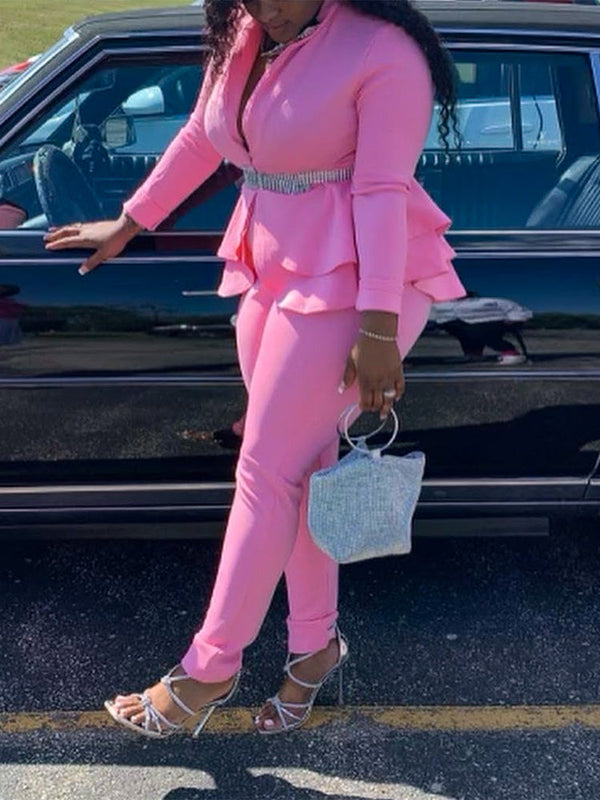 V-Neck Blazer Suit Pants Set