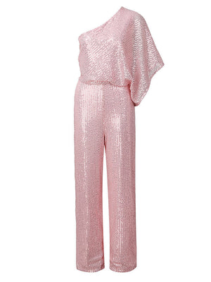 One Shoulder Sequin Jumpsuits