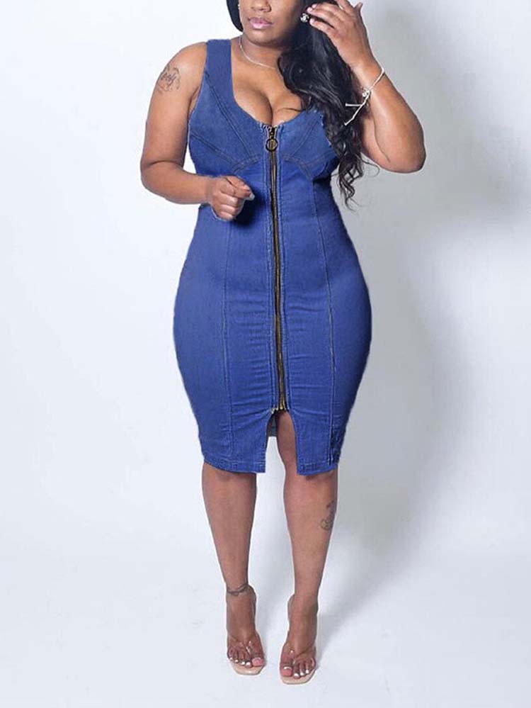 Sleeveless Zipper Slim Denim Dresses