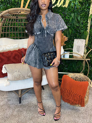 Acid-Wash Flare Rompers