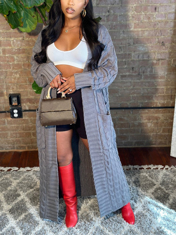 Knitted Solid Pocket Sweater Cardigans