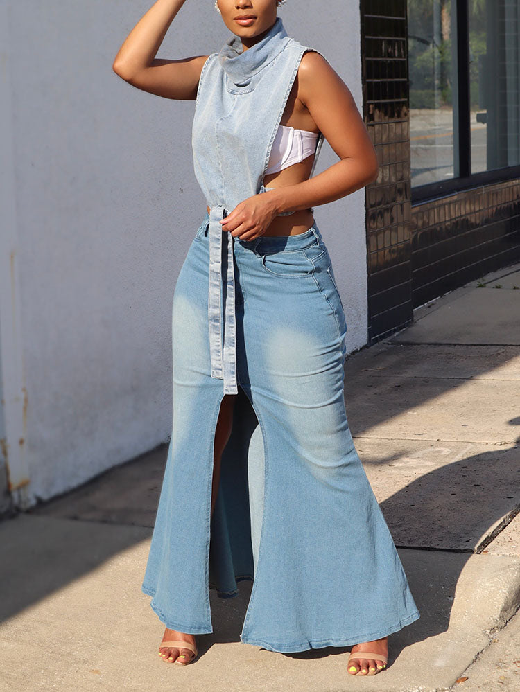 Front Slit Denim Skirts