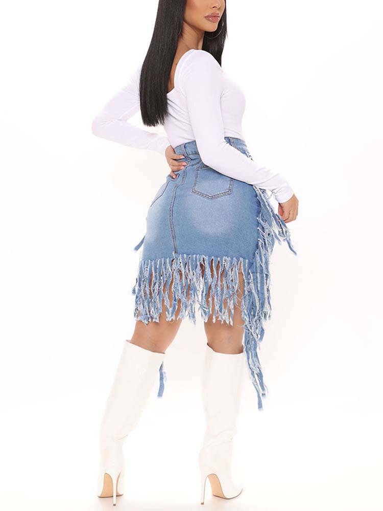 Fringe Denim Mini Skirts