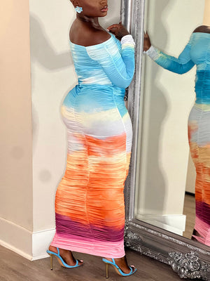 Gradient Ruched Maxi Dresses