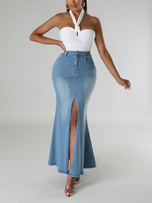 Front Slit Denim Skirts