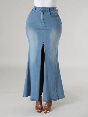 Front Slit Denim Skirts