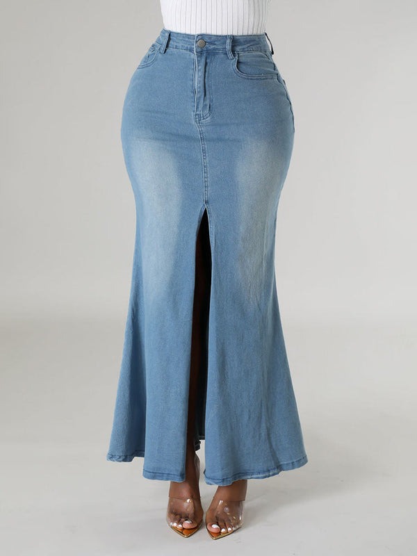 Front Slit Denim Skirts