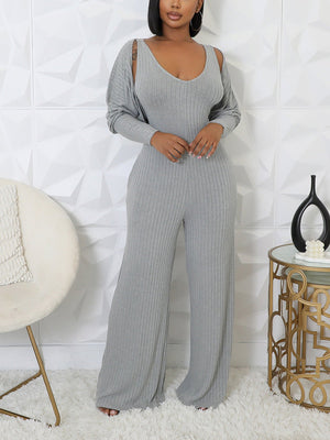 Ribbed Bolero  Jumpsuit Set
