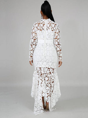 Lace O Neck Irregular Maxi Dresses