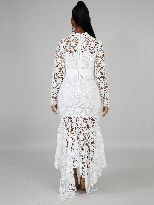Lace O Neck Irregular Maxi Dresses