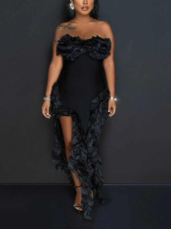 Strapless Irregular Ruffle Dresses