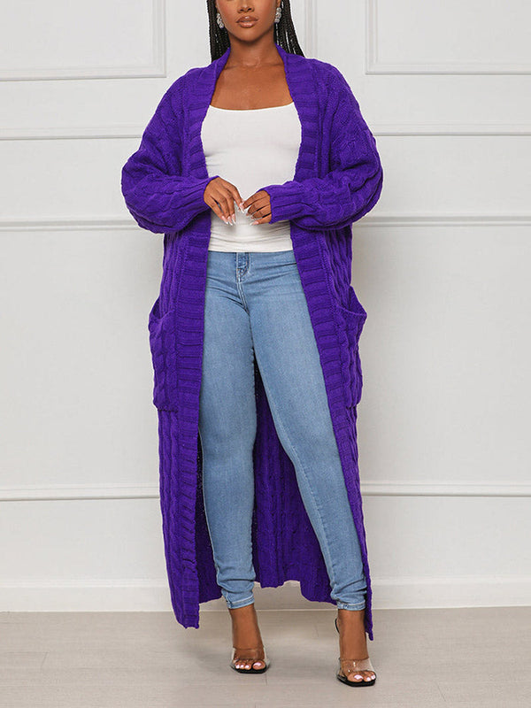 Knitted Solid Pocket Sweater Cardigans